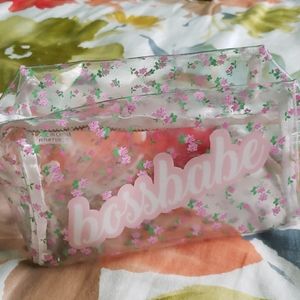 Clear travel makeup bag.